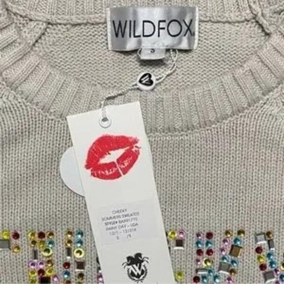 WILDFOX NWT CHEEKY Knit Rhinestone Sommers Sweater in Rainy Day (Beige) Size S - Picture 3 of 3